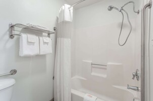Bañera con ducha, artículos de tocador gratuitos, secador de pelo