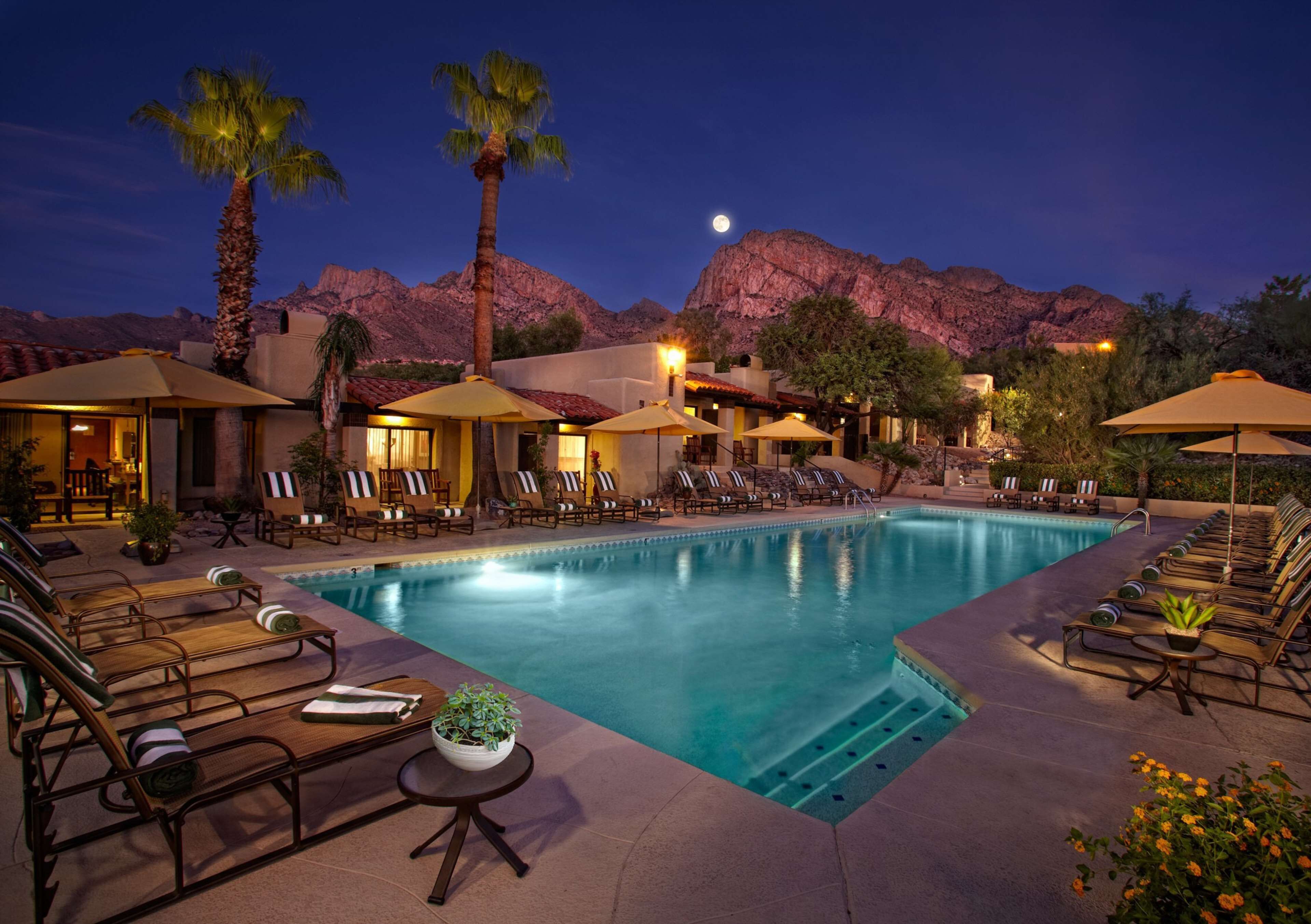 5 outdoor pools, pool loungers