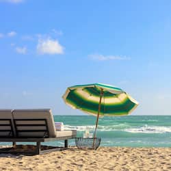 On the beach, sun loungers, beach yoga