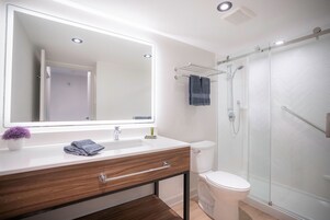 Bañera con ducha, artículos de tocador gratuitos, secador de pelo