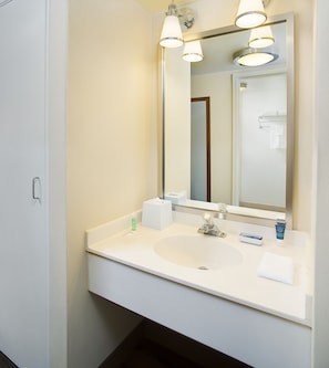 Combined shower/bathtub, free toiletries, hair dryer, towels