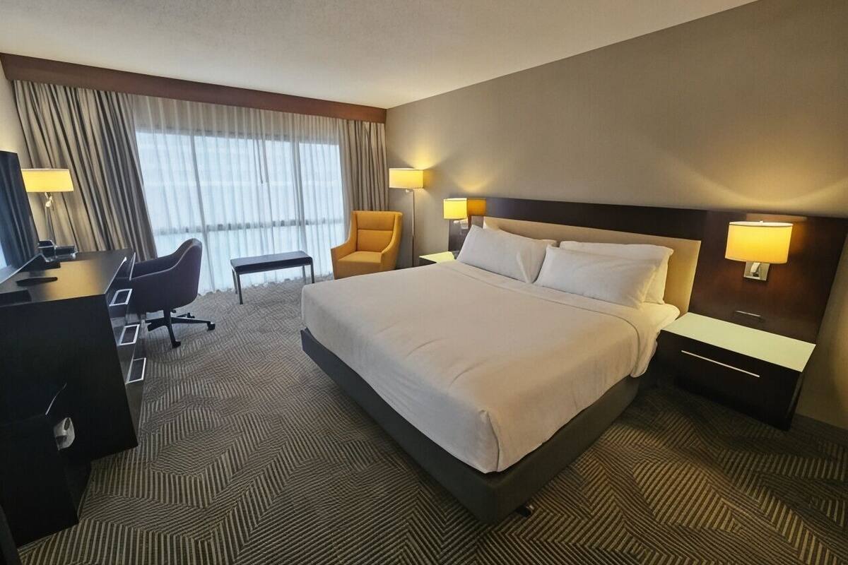 Premium bedding, desk, blackout drapes, iron/ironing board