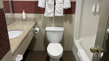 Combined shower/bathtub, deep-soaking bathtub, free toiletries