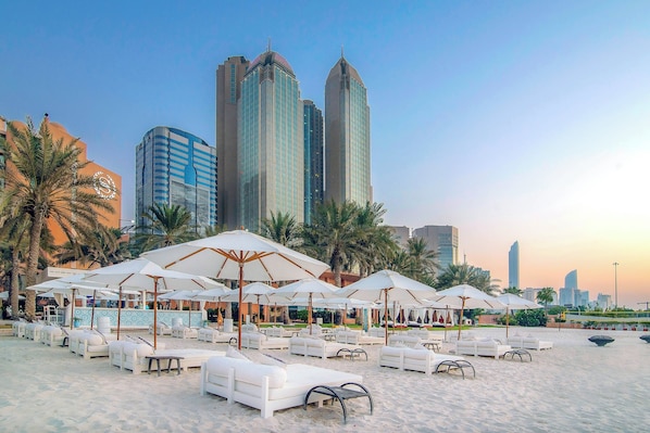 Private beach, free beach cabanas, sun loungers, beach umbrellas