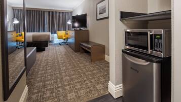 Desk, laptop workspace, blackout curtains, soundproofing