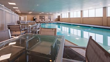 Indoor pool, open 6:00 AM to 10:00 AM, pool loungers