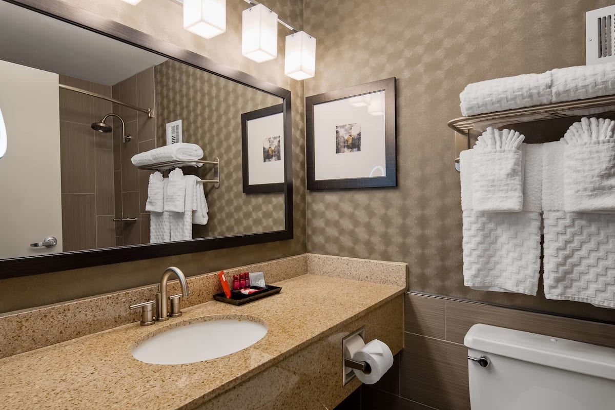 free toiletries, hair dryer, towels, soap