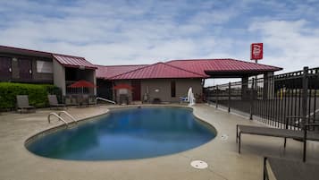 Seasonal outdoor pool, pool umbrellas, sun loungers