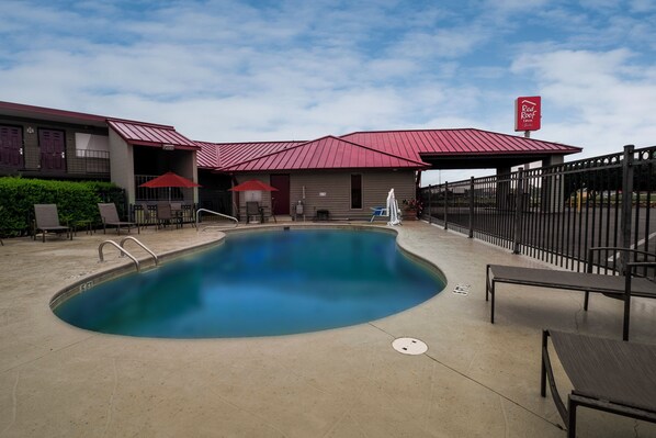Seasonal outdoor pool, pool umbrellas, sun loungers