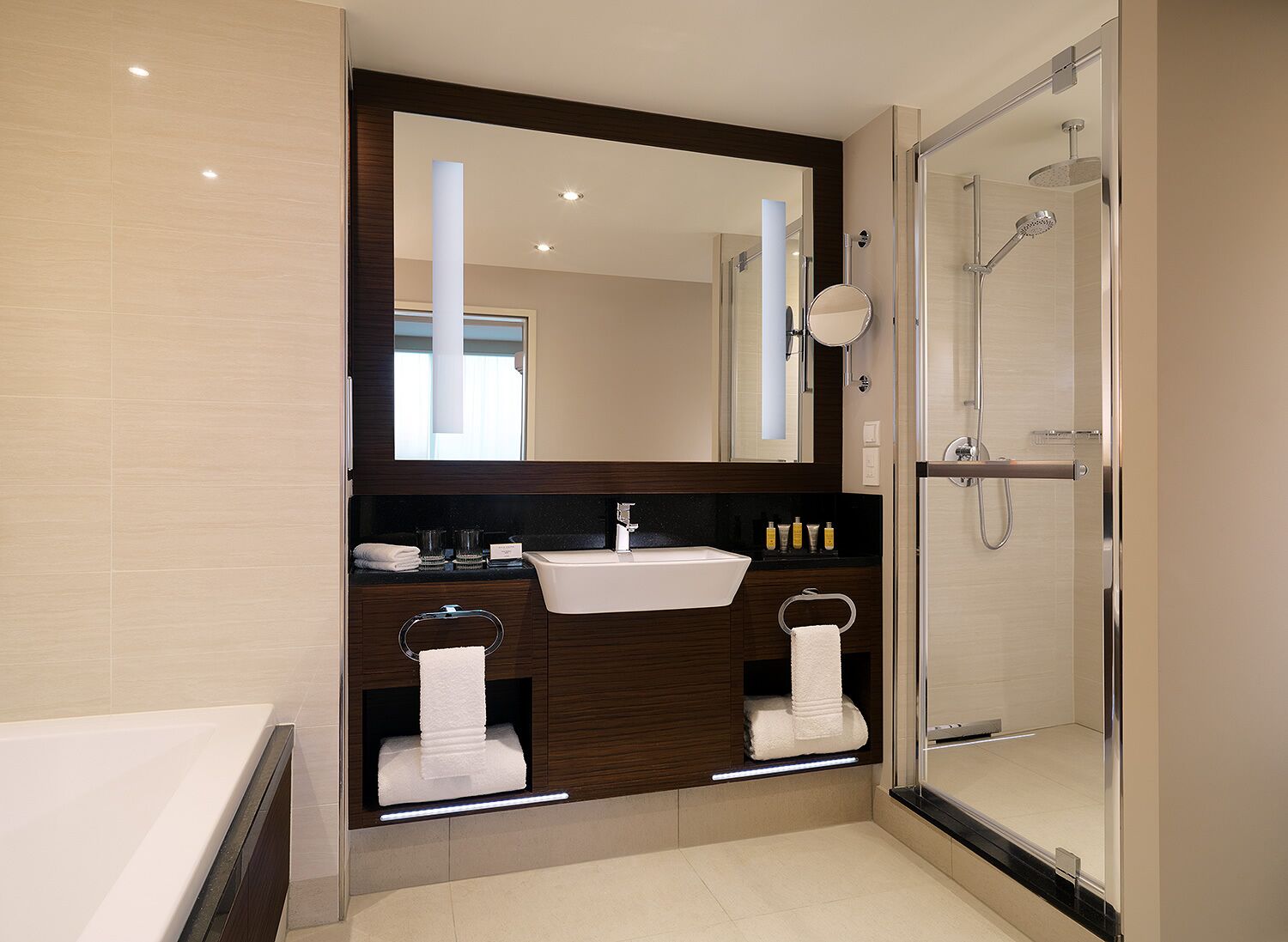 luxury suite, 1 king bed with sofa bed | bathroom | free toiletries, hair dryer, towels, soap