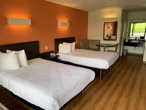 Desk, laptop workspace, free WiFi, bed sheets