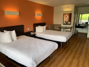 Desk, laptop workspace, free WiFi, bed sheets