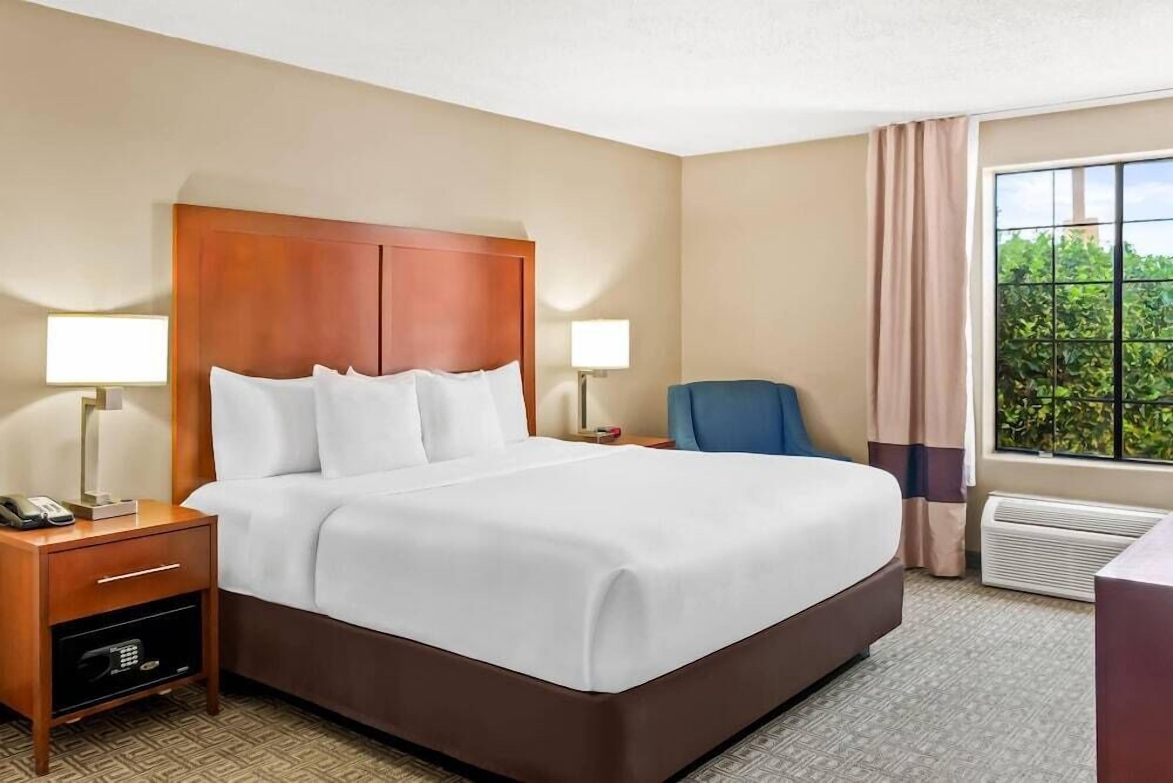 Down duvets, pillow-top beds, desk, blackout curtains