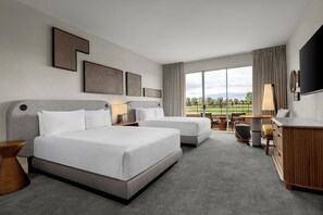 A hotel room with two beds, a desk, a chair, and a view of the outdoors. - Grand Hyatt Indian Wells Resort & Villas (Indian Wells)