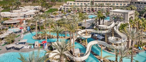 9 outdoor pools, open 7:00 AM to 10:00 PM, pool cabanas (surcharge)