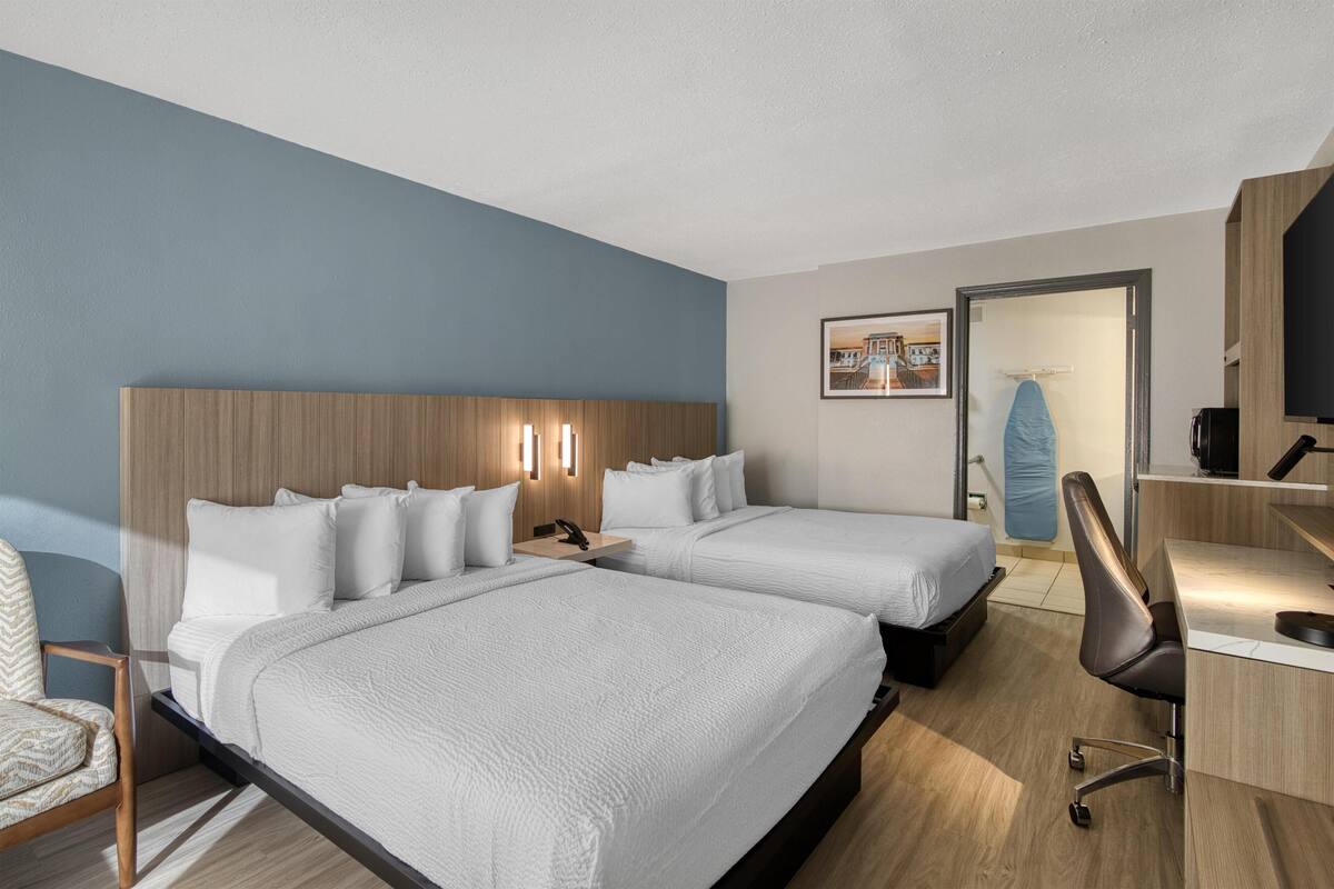 Standard Room, 2 Queen Beds, Accessible, Bathtub (Pet Friendly) | Pillowtop beds, desk, laptop workspace, soundproofing