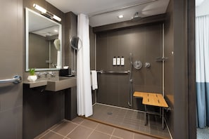 Standard Room, Roll-in Shower | Bathroom | Shower, rainfall showerhead, free toiletries, hair dryer