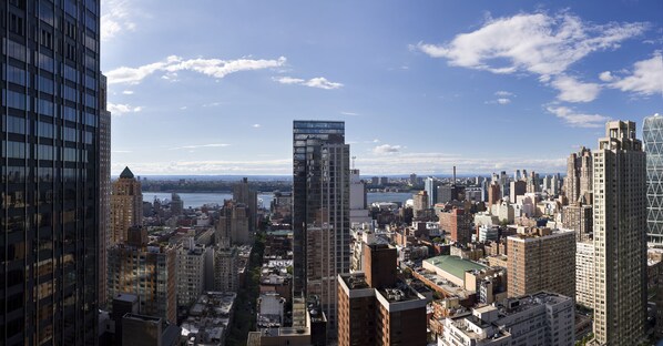 A cityscape with high-rise buildings, a river, and a clear sky. - M Social Hotel New York Times Square (New York)