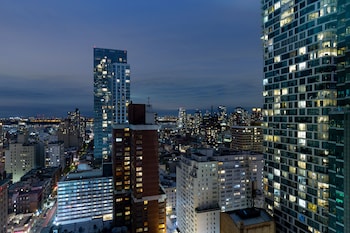 Hotel room view looking out at M Social Hotel Times Square New York