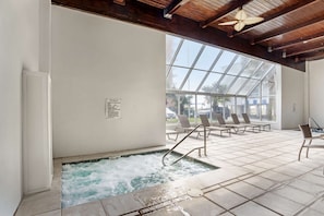 Indoor pool, outdoor pool, sun loungers
