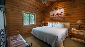 Luxury Cabin, 1 King Bed (No Pets) | Desk, laptop workspace, iron/ironing board, bed sheets