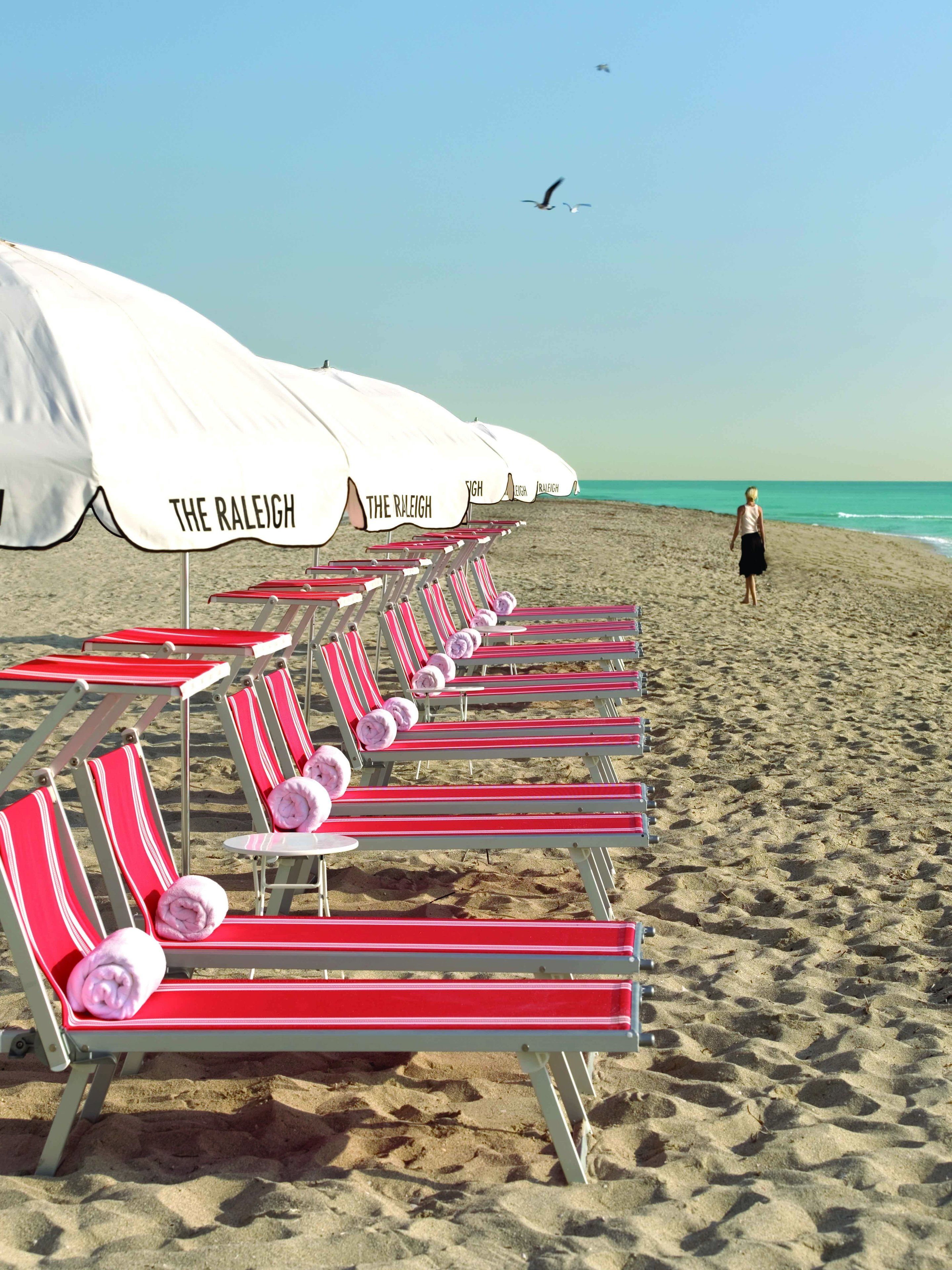 On the beach, beach cabanas, sun loungers, beach umbrellas