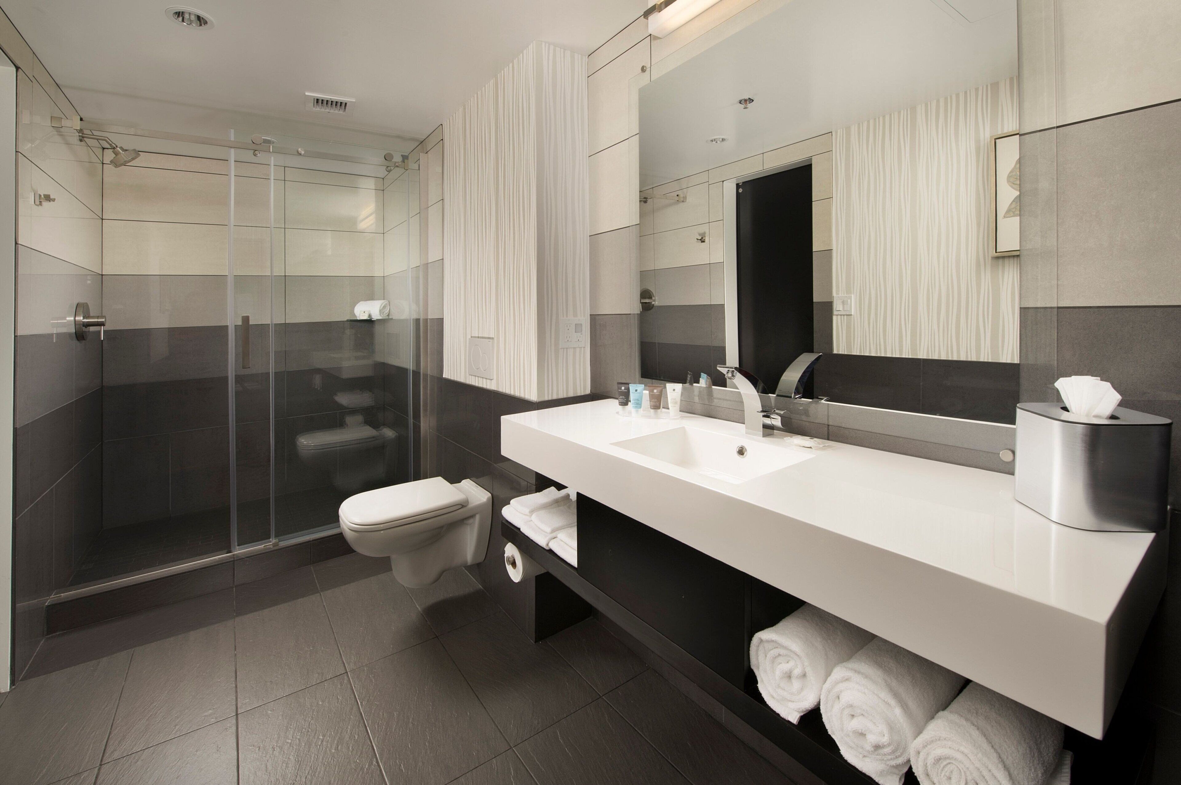 shower, free toiletries, hair dryer, towels