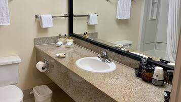 Combined shower/bathtub, deep-soaking bathtub, free toiletries