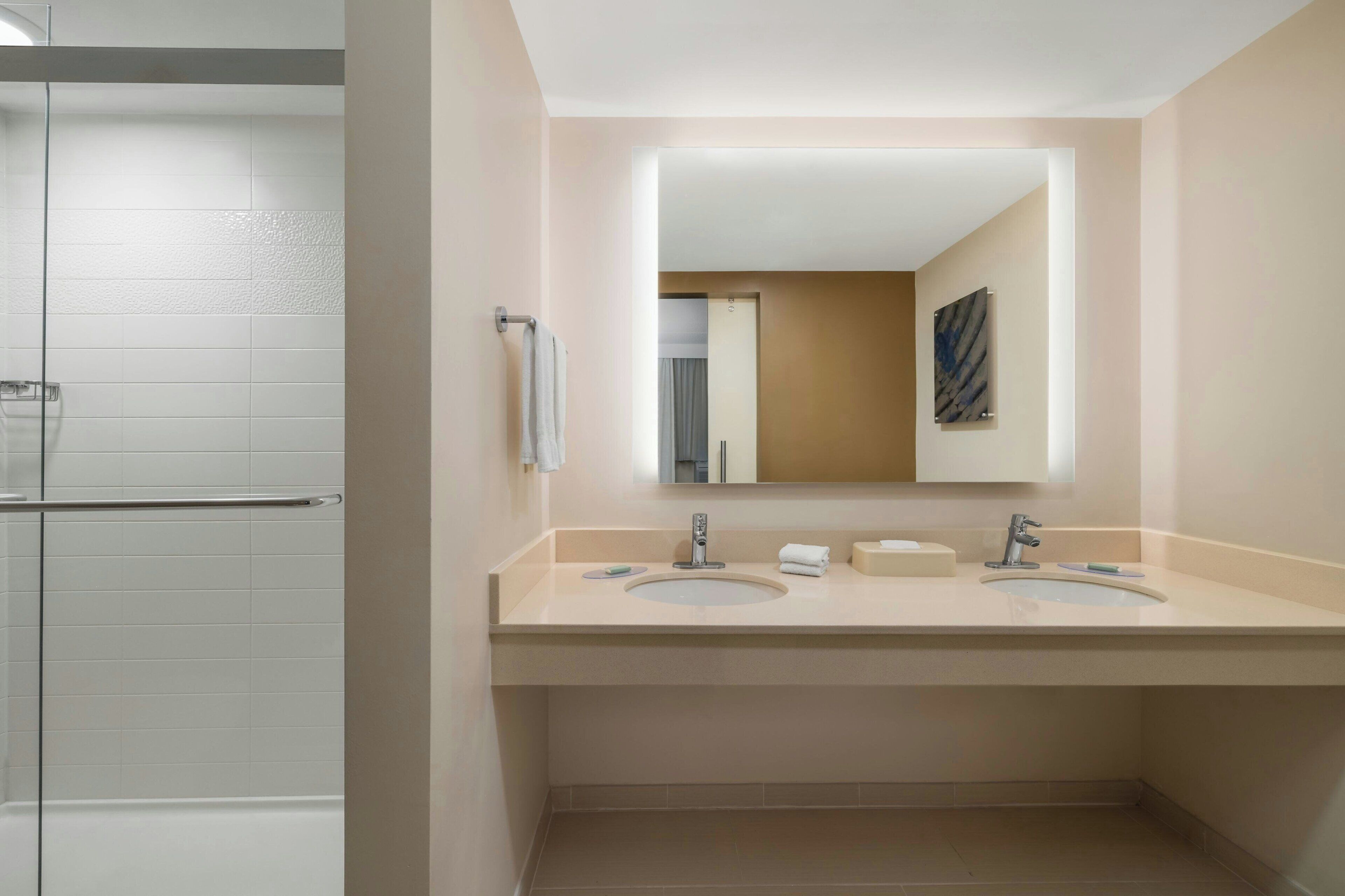 shower, free toiletries, hair dryer, towels