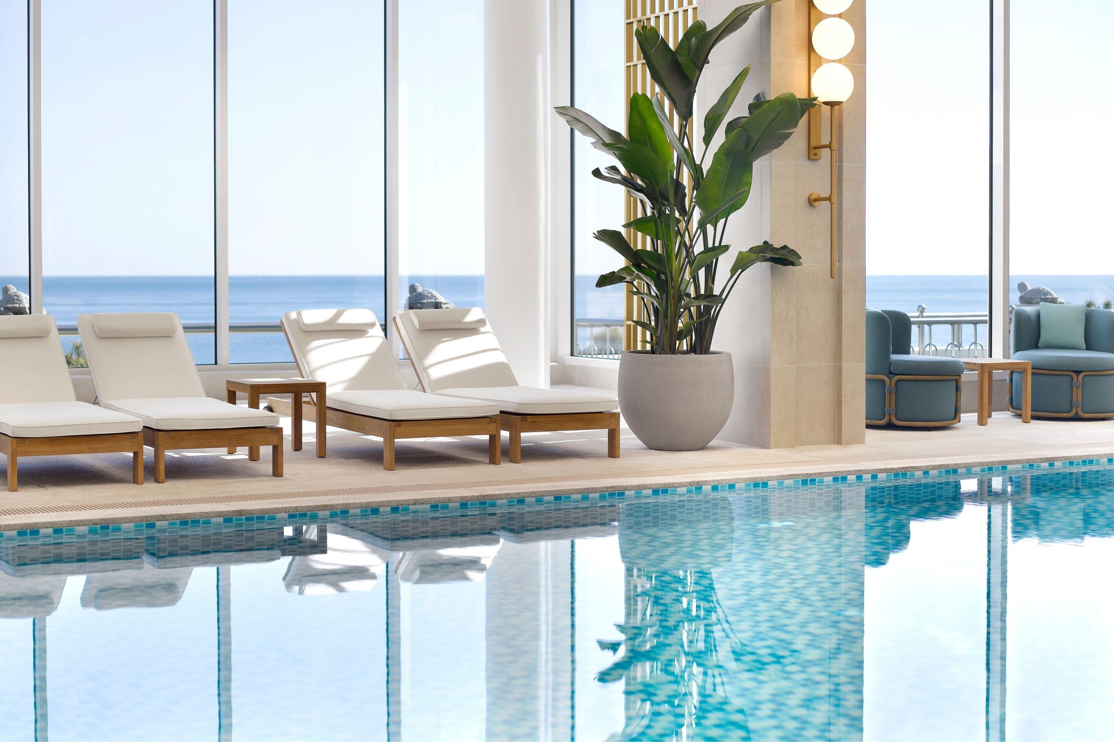 indoor pool, open 6:00 am to 10:00 pm, pool loungers