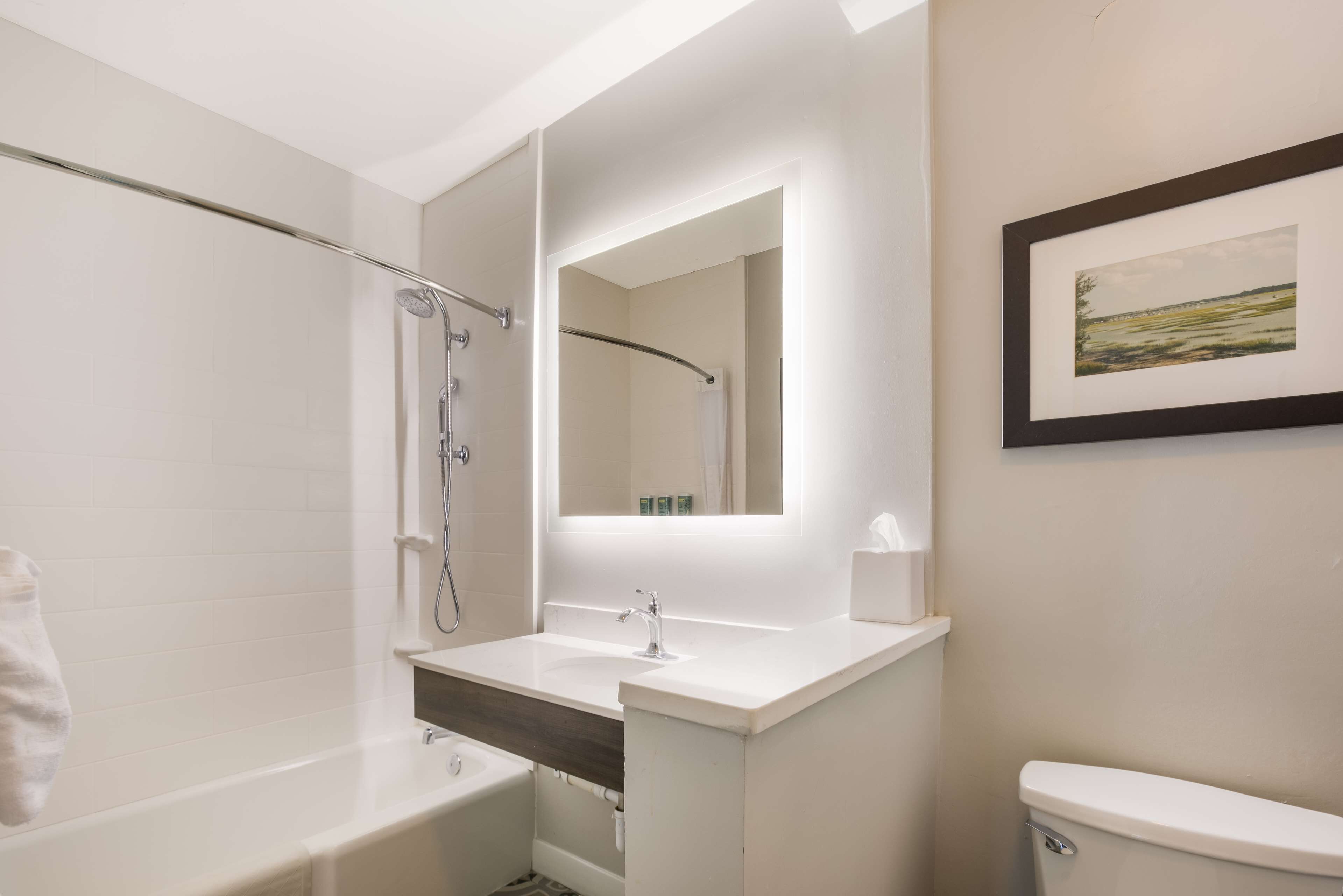 combined shower/bathtub, hydromassage showerhead, designer toiletries