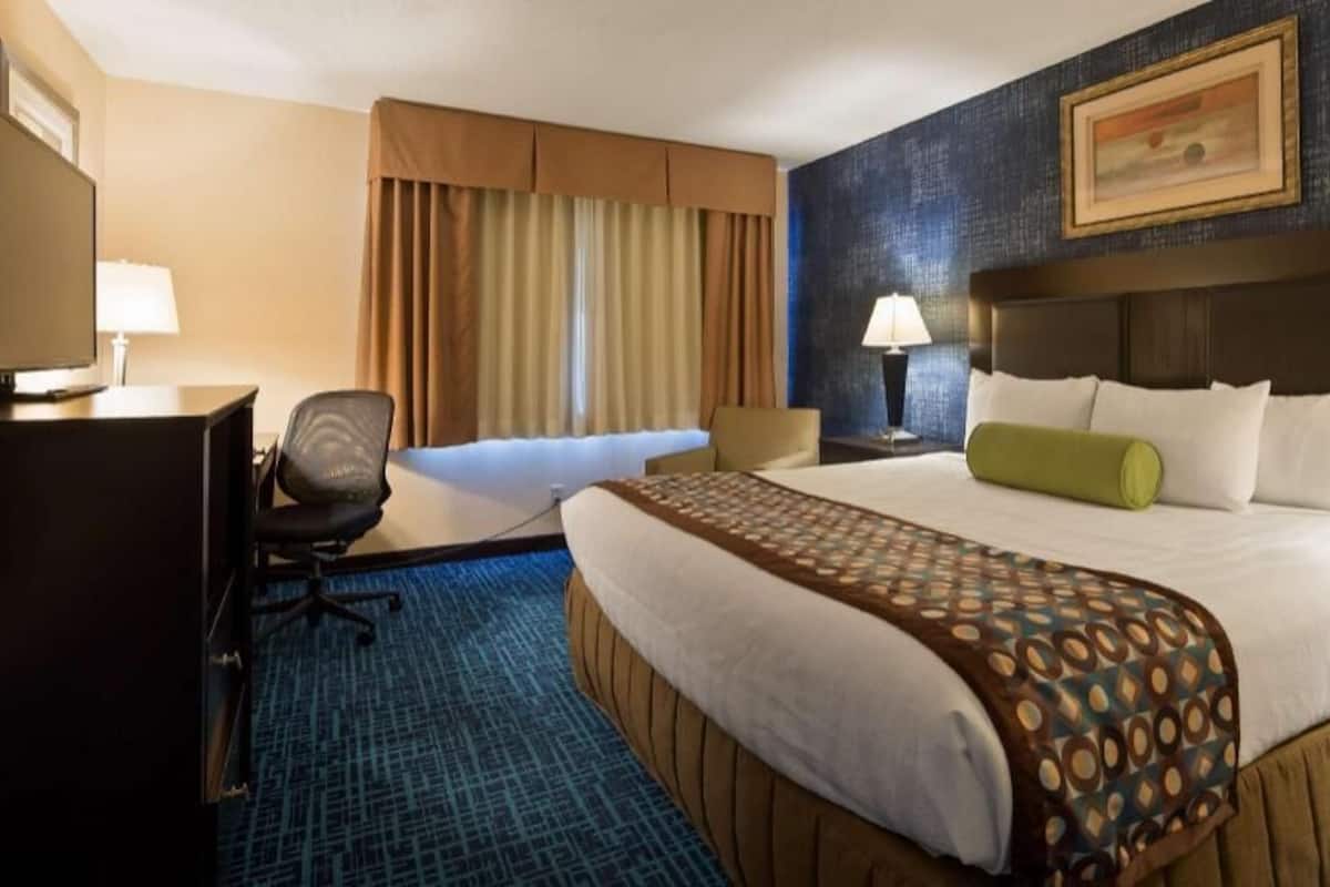 Escritorio, tabla de planchar con plancha, wifi y ropa de cama