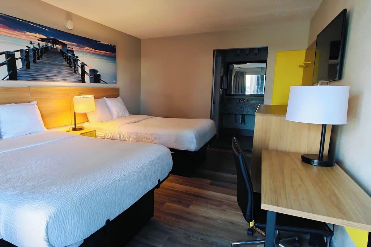 Room, 2 Double Beds, Non Smoking | Premium bedding, desk, laptop workspace, iron/ironing board