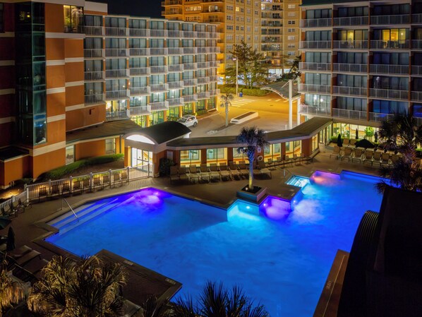 Indoor pool, 3 outdoor pools, open 8:00 AM to 10:00 PM, pool umbrellas
