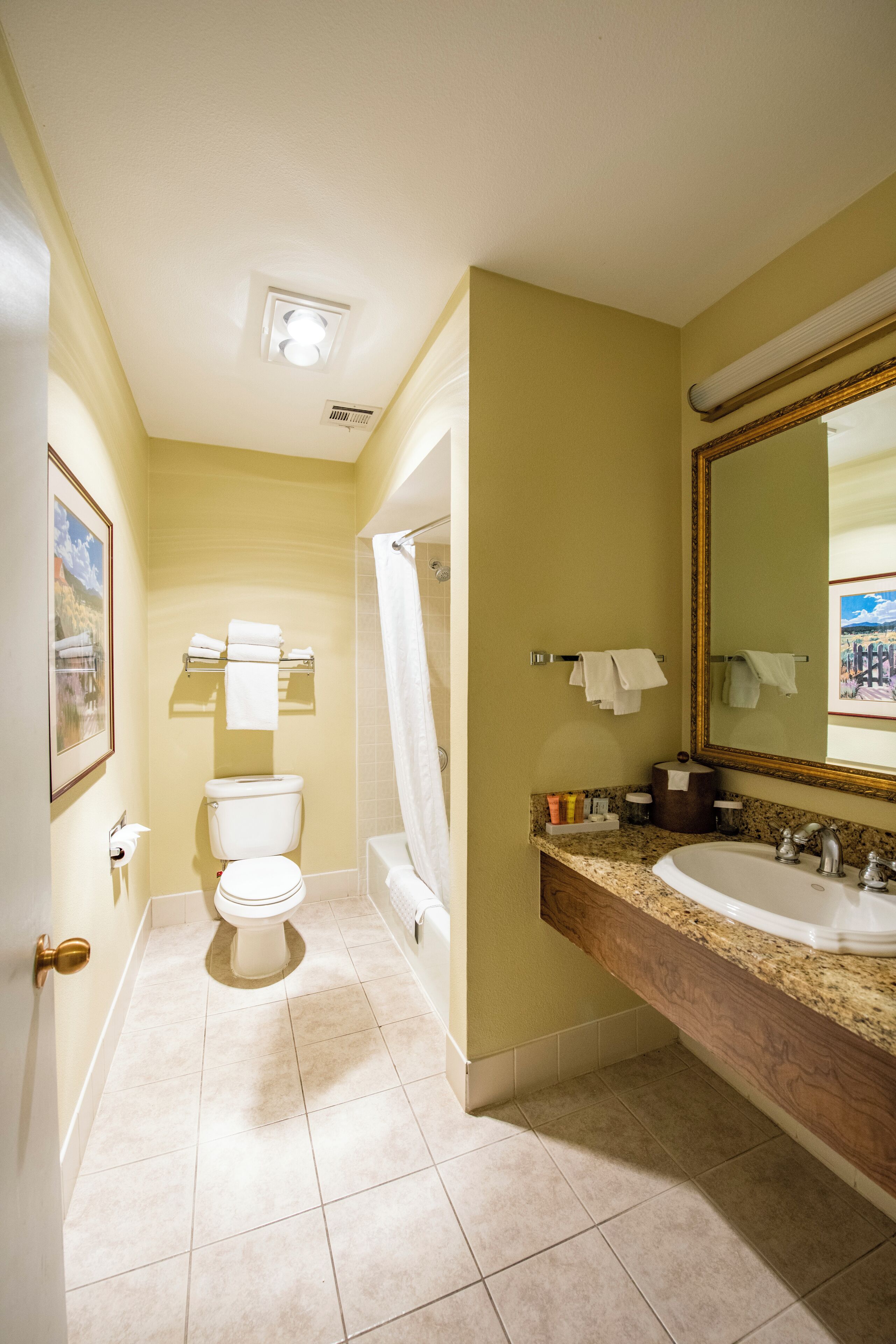 Un baño con inodoro, lavabo y ducha.