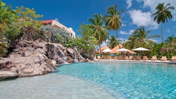 2 outdoor pools, open 10:00 AM to 10 PM, pool umbrellas, pool loungers