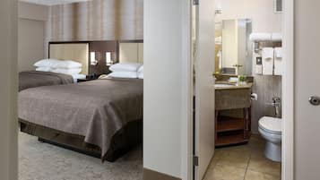 Individually decorated, desk, blackout drapes, iron/ironing board