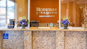 The reception area of Rodeway Inn & Suites with a sign indicating it is by Choice Hotels. - Rodeway Inn & Suites Corona (Corona)