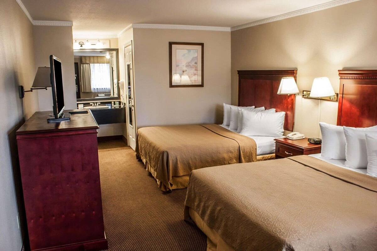 Premium bedding, desk, blackout drapes, soundproofing