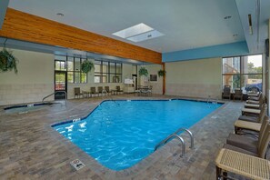 Indoor pool, outdoor pool, sun loungers