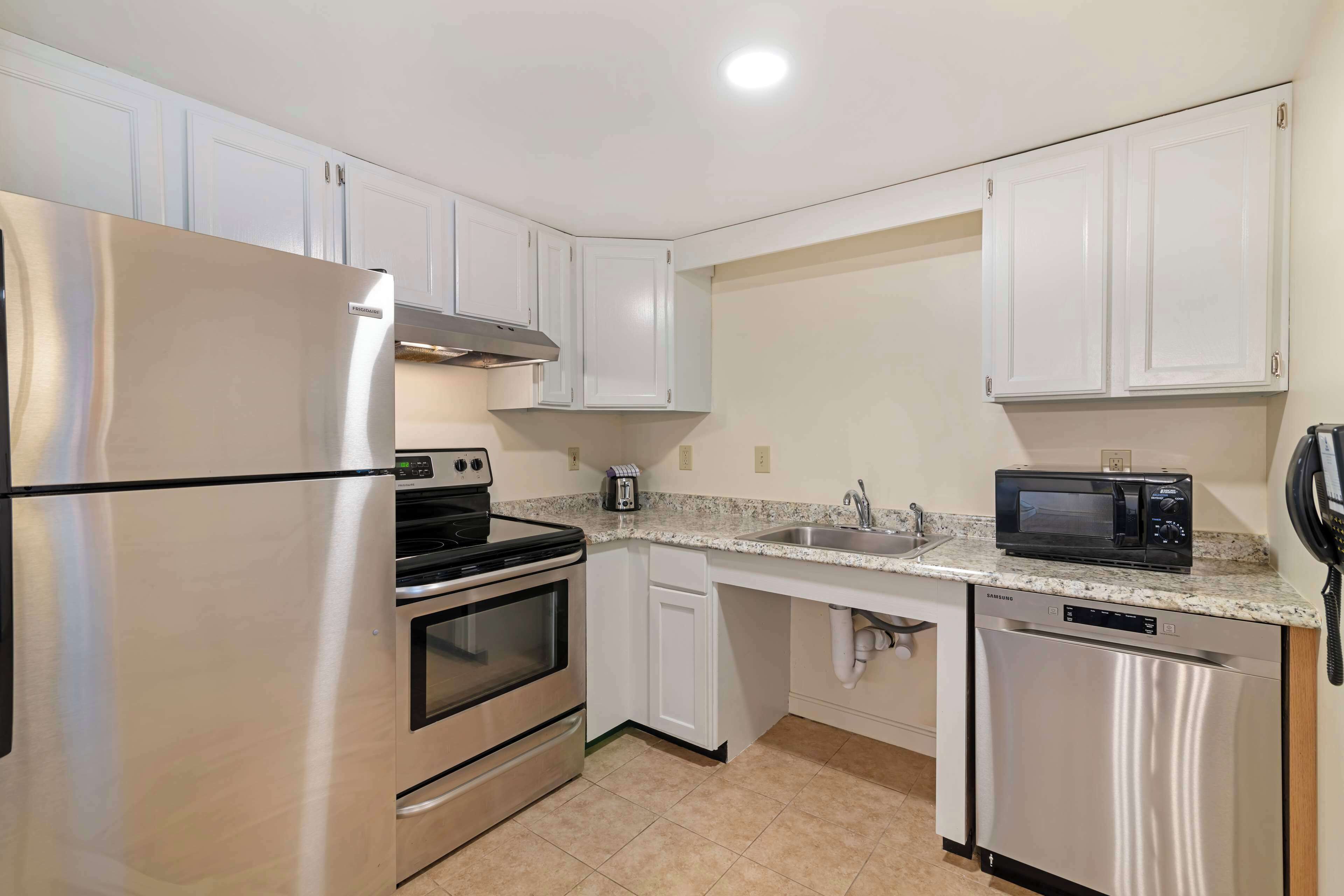 mini-fridge, microwave, coffee/tea maker