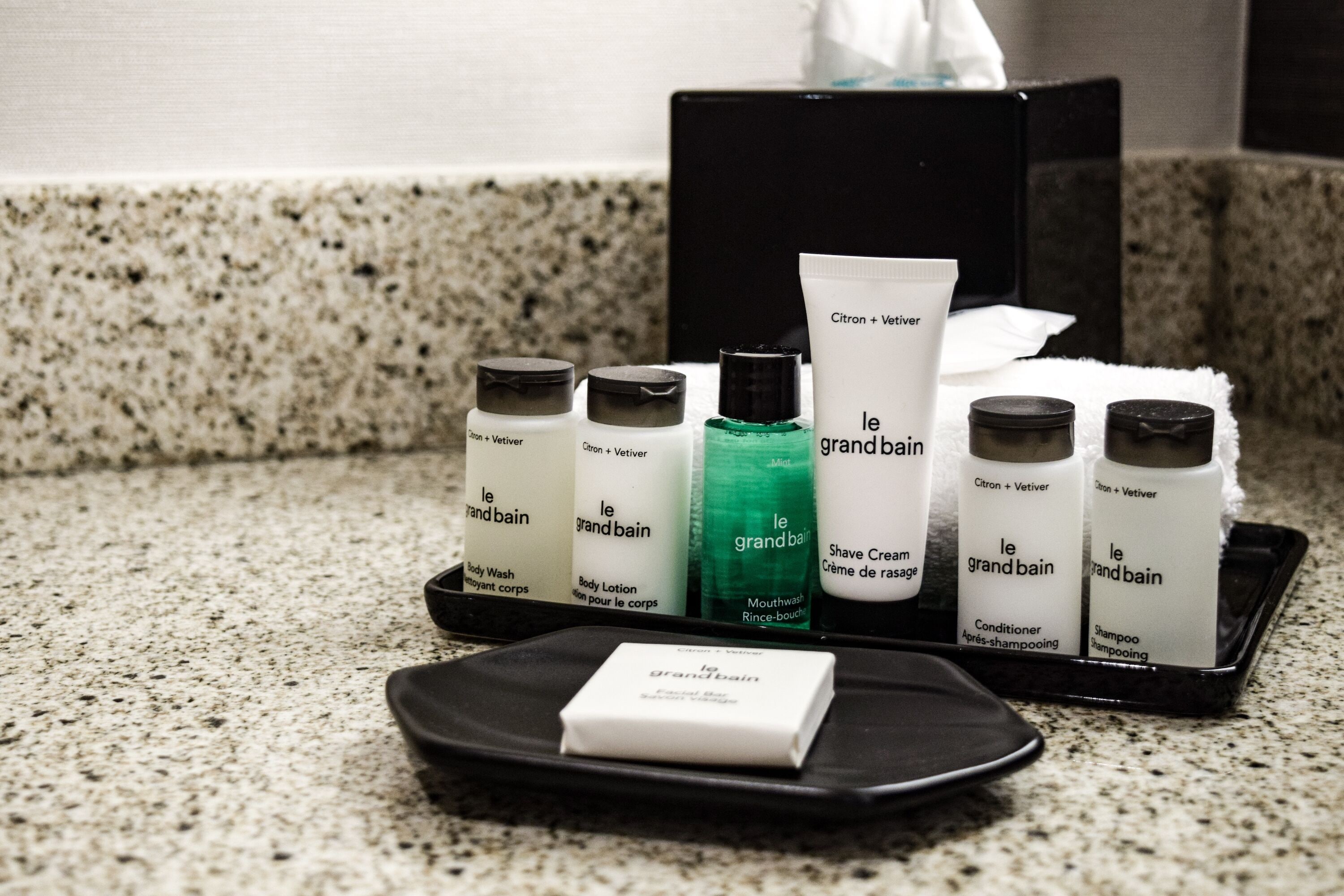 combined shower/bathtub, deep-soaking bathtub, designer toiletries