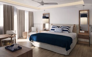 Hypo-allergenic bedding, free minibar, in-room safe, desk