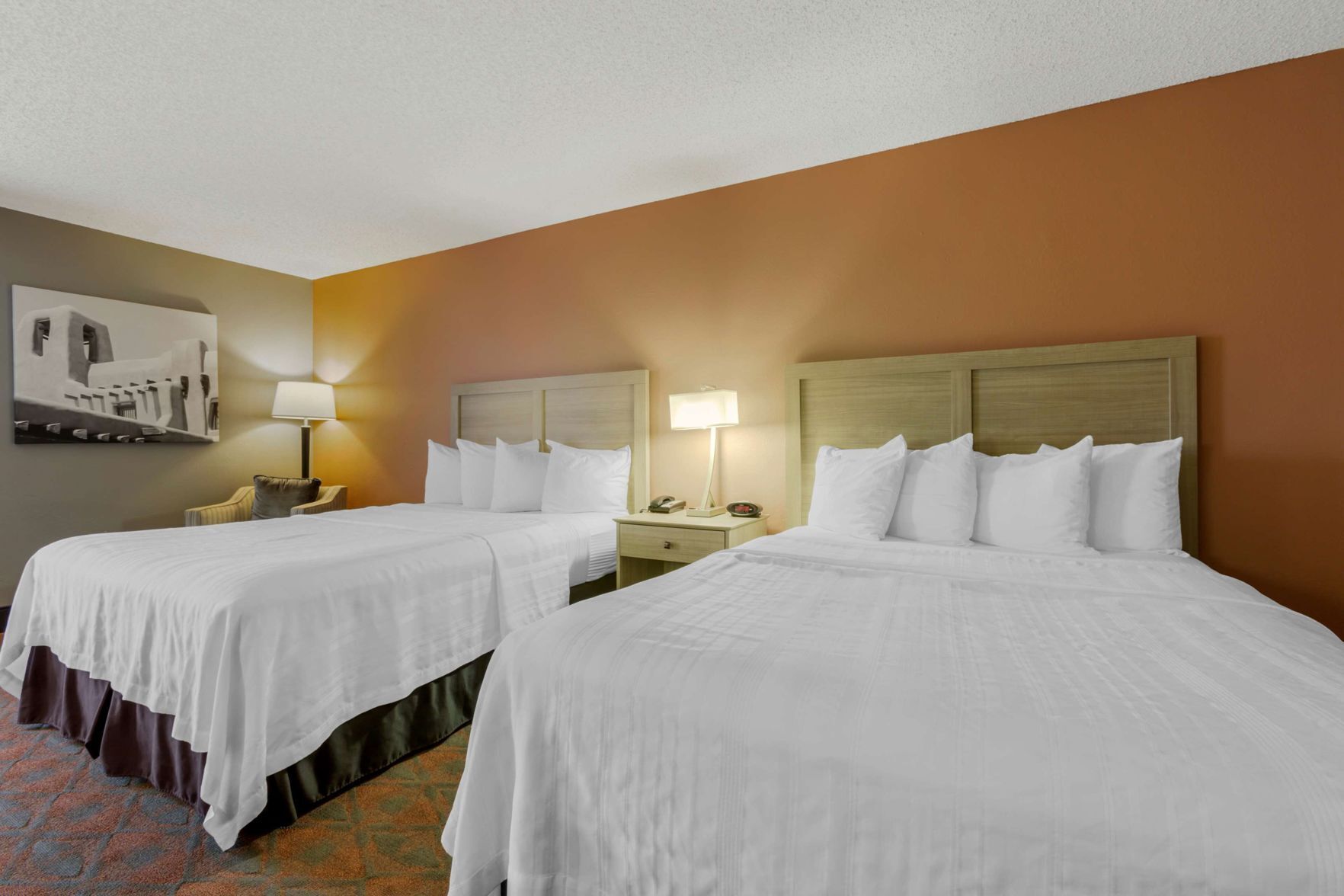 Desk, laptop workspace, iron/ironing board, free cots/infant beds