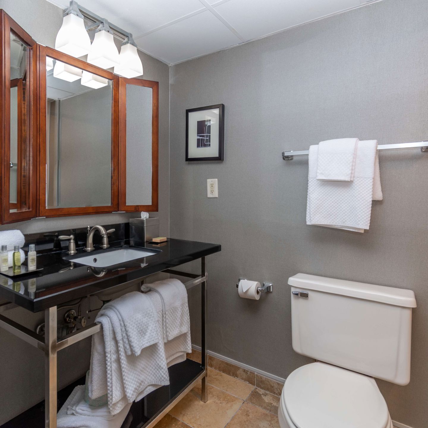Bathroom | Combined shower/tub, free toiletries, hair dryer, towels