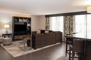 42-inch flat-screen TV with cable channels, TV, iPod dock