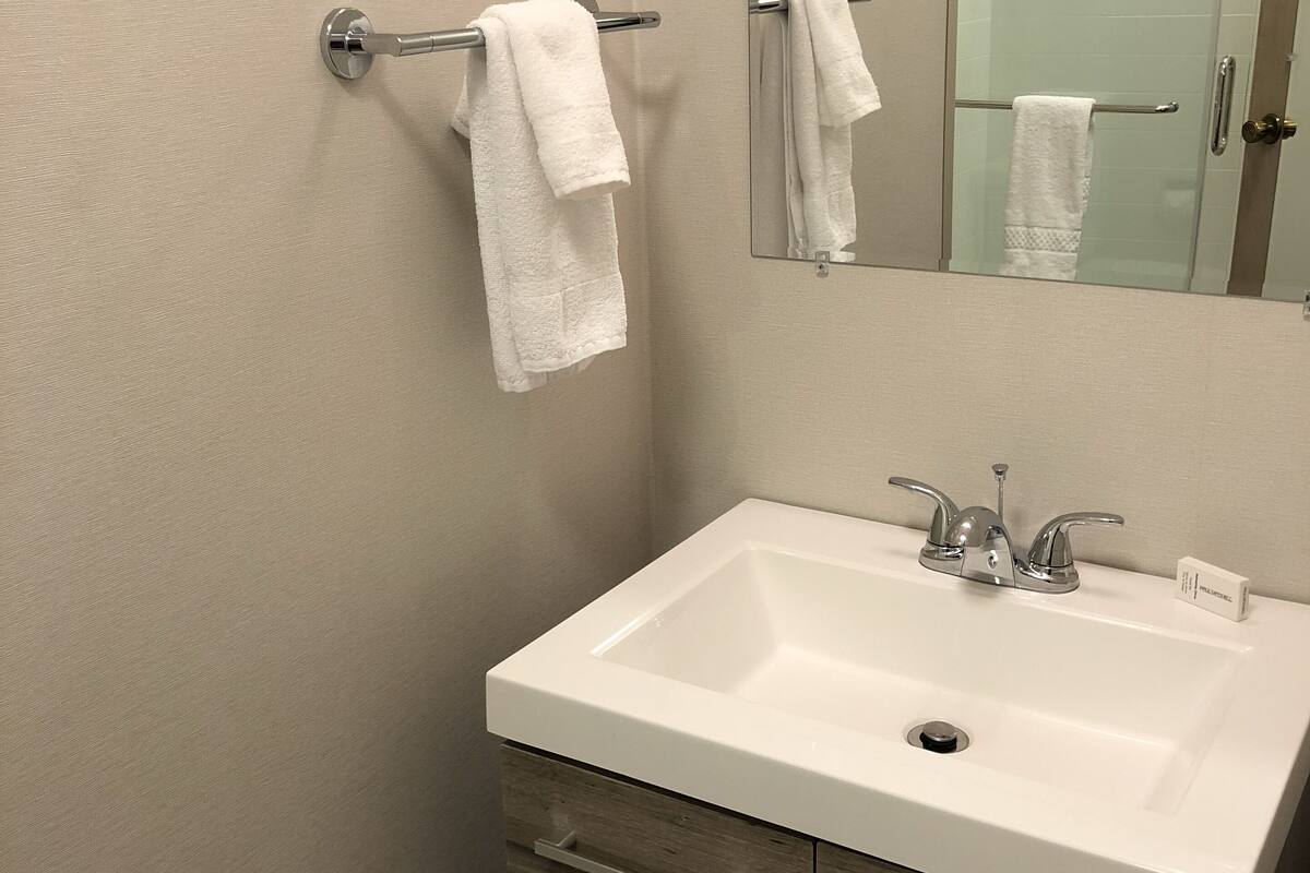 free toiletries, hair dryer, towels, soap