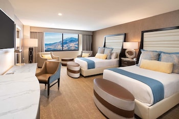 Sierra Tower Deluxe Queen | Premium bedding, pillowtop beds, in-room safe, desk at Grand Sierra Resort and Casino