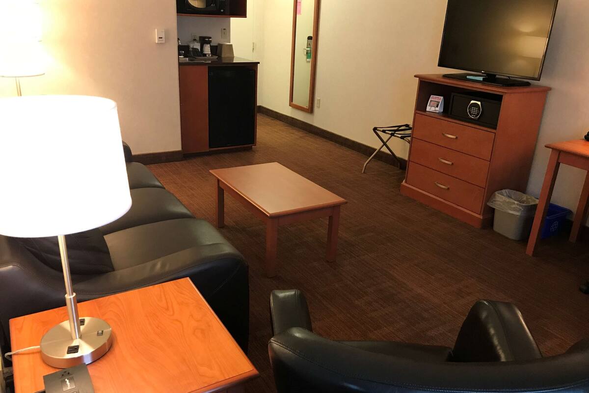 suite, 1 king bed with sofa bed, non smoking, refrigerator & microwave (with sofabed) | premium bedding, down duvets, pillow-top beds, in-room safe