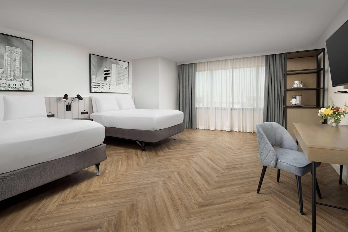 Room, 2 Double Beds, Accessible, Non Smoking | Premium bedding, in-room safe, desk, laptop workspace
